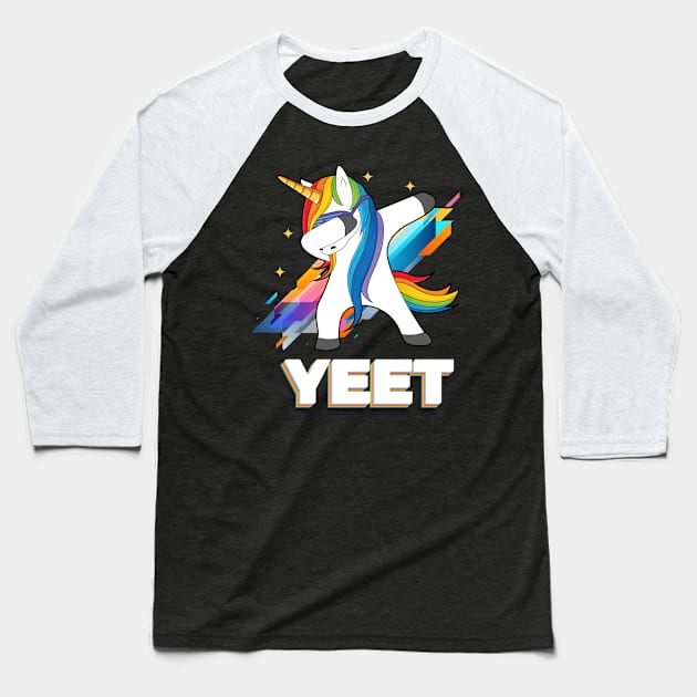 Dabbing Dancing Yeet Colorful Unicorn Celebration Funny product Baseball T-Shirt by Bluebird Moon